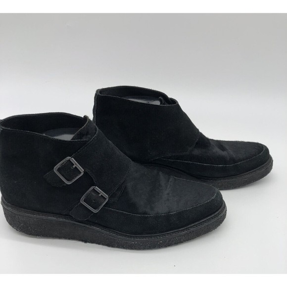 All Saints Mens Black Boot Double Monk Crepe Sole 43 us 9 9.5 Leather Suede Hair main image 6
